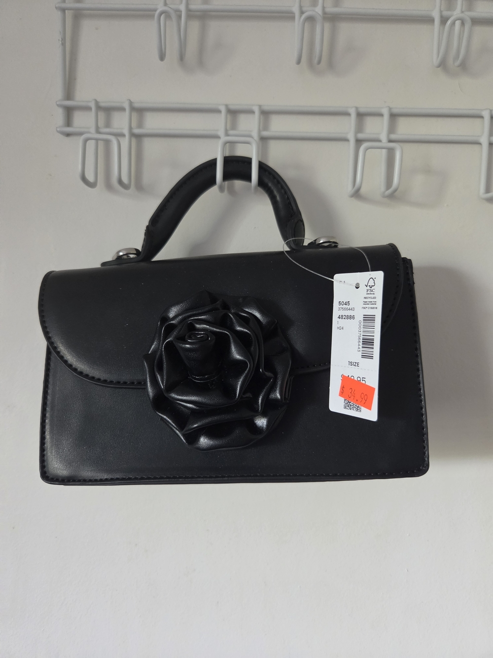 Penningtons Black Mini Top-Handle Bag with Rose Accent